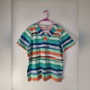 CJ Banks Multicolor Striped Short Sleeve Tee